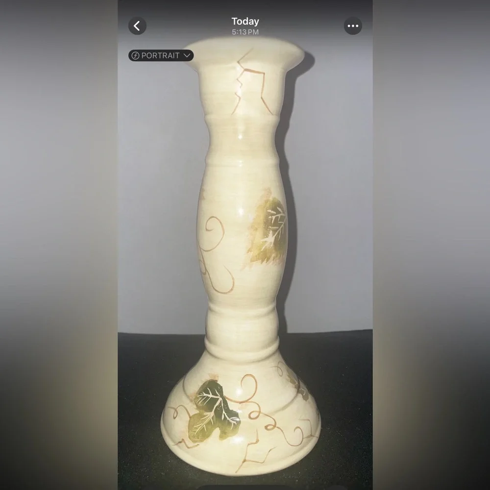 Cabernet Purple Grapes Candlestick Holder 9.5” Tabletops Unlimited Hand Painted